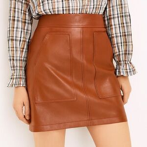 LOFT Faux Leather Pocket Shift Skirt in Saddle Brown